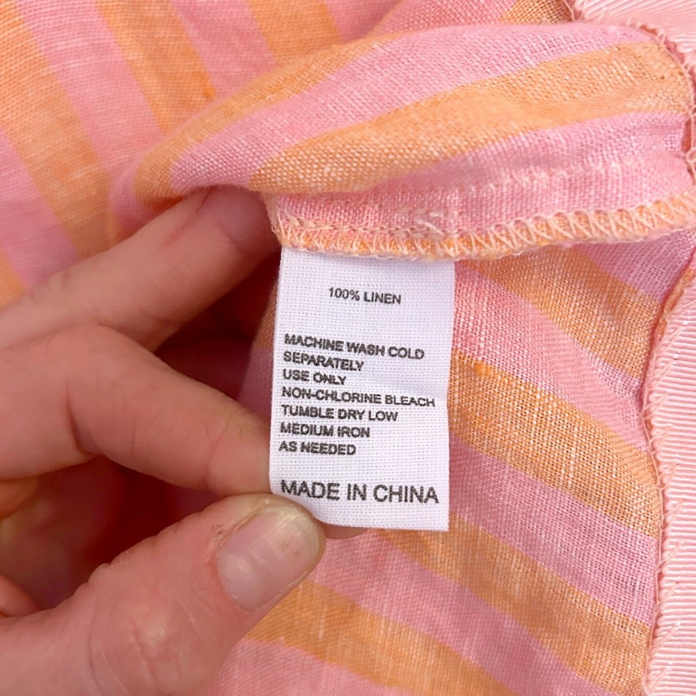 Trovata Birds of Paradis Lucca Linen Shirt Dress Pink Orange Stripe Womens Large - Picture 8 of 8